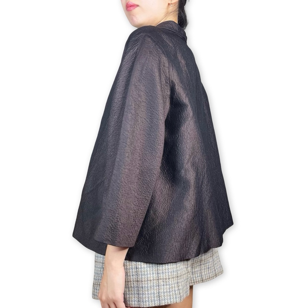 Eileen Fisher Chocolate Brown Crinkle 100% Silk Shirt Jacket Shacket Size M - Picture 4 of 16